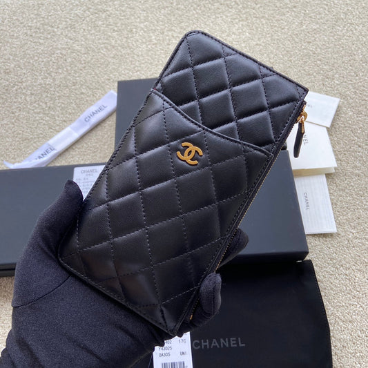 CC Classic Phone Pouch Black Lambskin GHW 229648