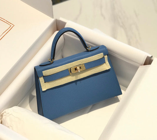 HM KELLY MINI 20 BLUE GOLD HARDWARE
