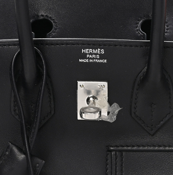 Hermes 25 Veau Volupto Rock Birkin Bag 25cm Black Silver Smooth Leather