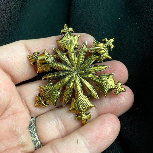 Special Limited Christmas Poinsettia Snowflake Eye Art Brooch! Hand Placed Rhinestones!
