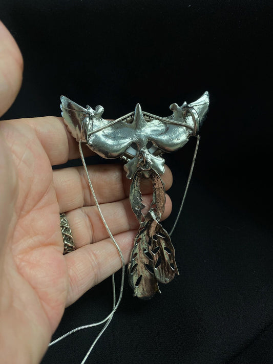 Limited Silver Tone Phoenix Eyeball Art Necklace with a Blood Red Eye and Hinged Tail!
