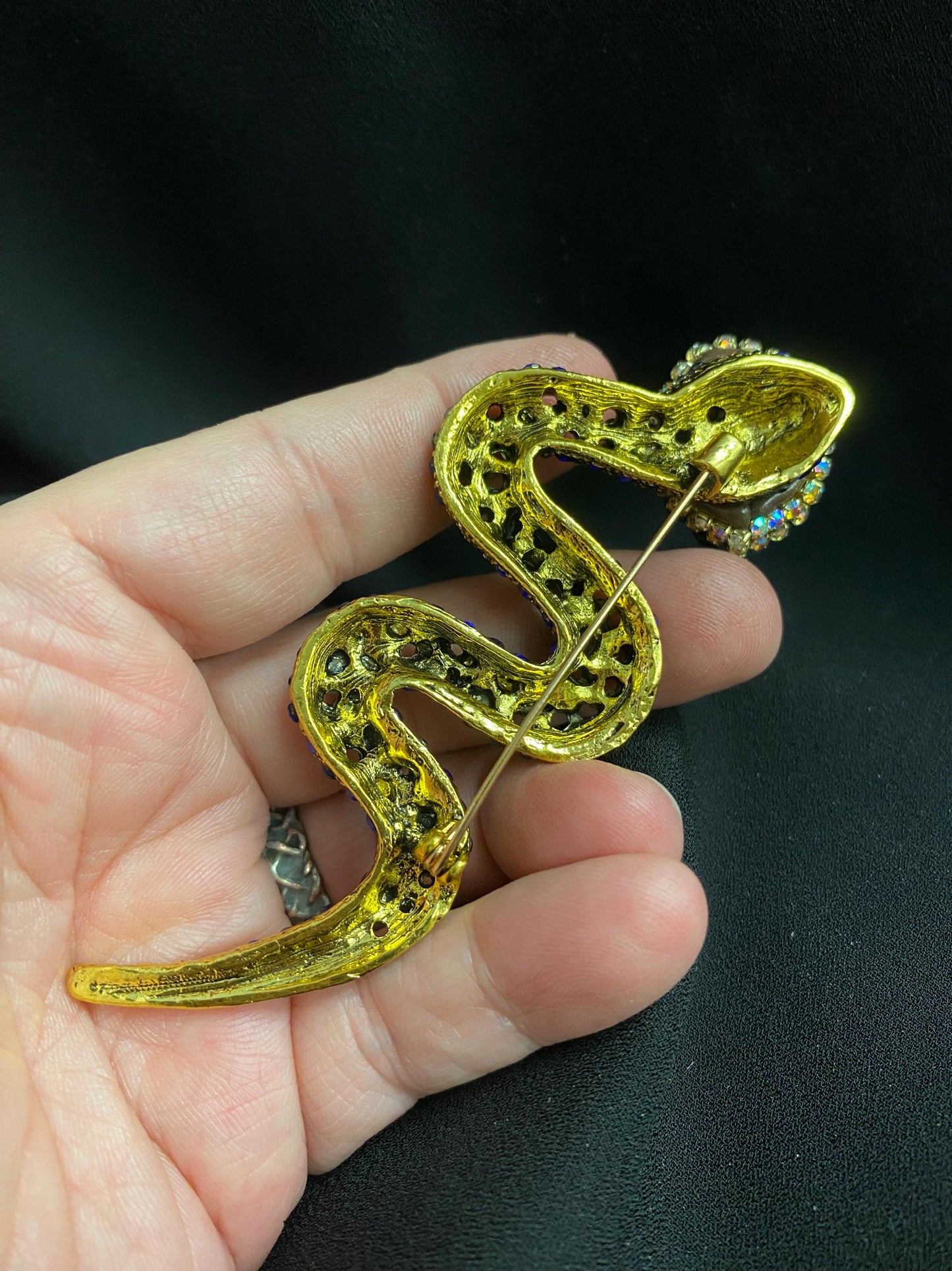 Cobalt Snake Eye Brooch – Gothic Statement Pin – Surreal Serpent Jewelry – 4 Inch Wearable Art