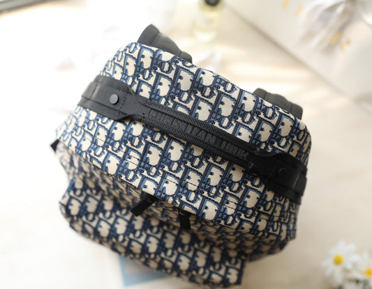 CD Monogram Backpack Blue Beige Canvas