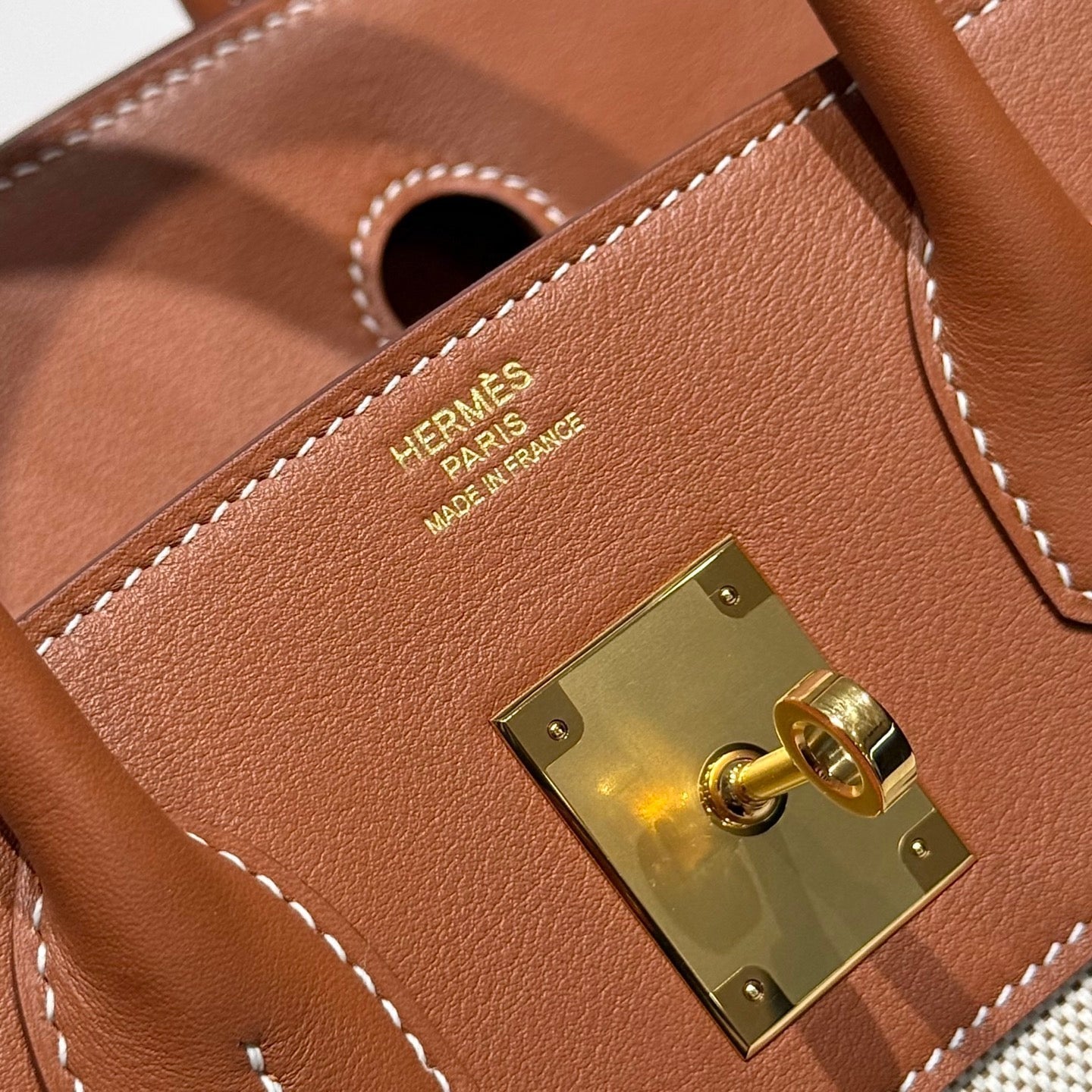 HM Birkin 30 Gold Swift Leather Grey Canvas Gold Hardware