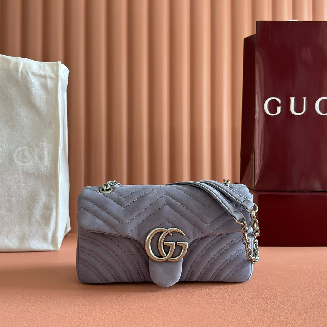 GG Marmont Shoulder Bag Dusty Blue Suede 272093