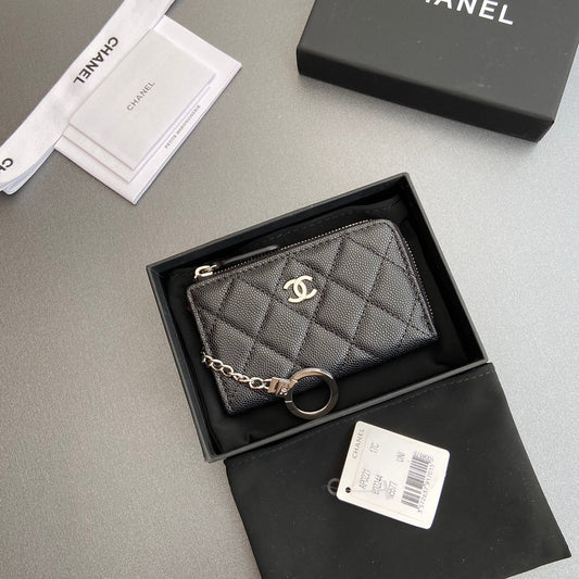 CC Hook & Chain Zipper Card Holder Black Caviar Sliver Steel 234731
