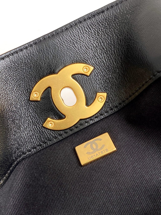 CC 25A Small Tote 36cm Brown Suede Black Calfskin
