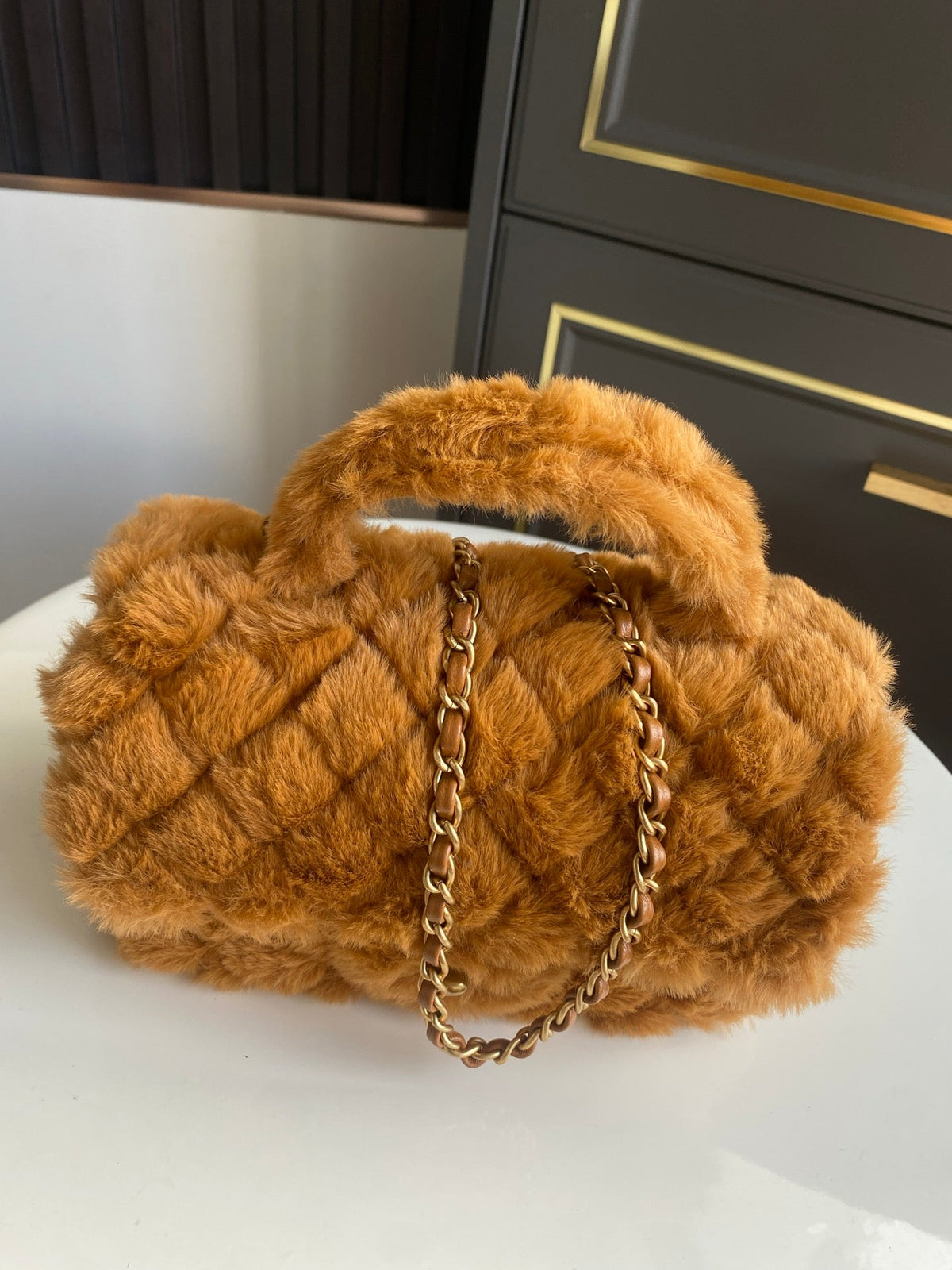 Mini CF 25 Flap Bag Brown Shearling
