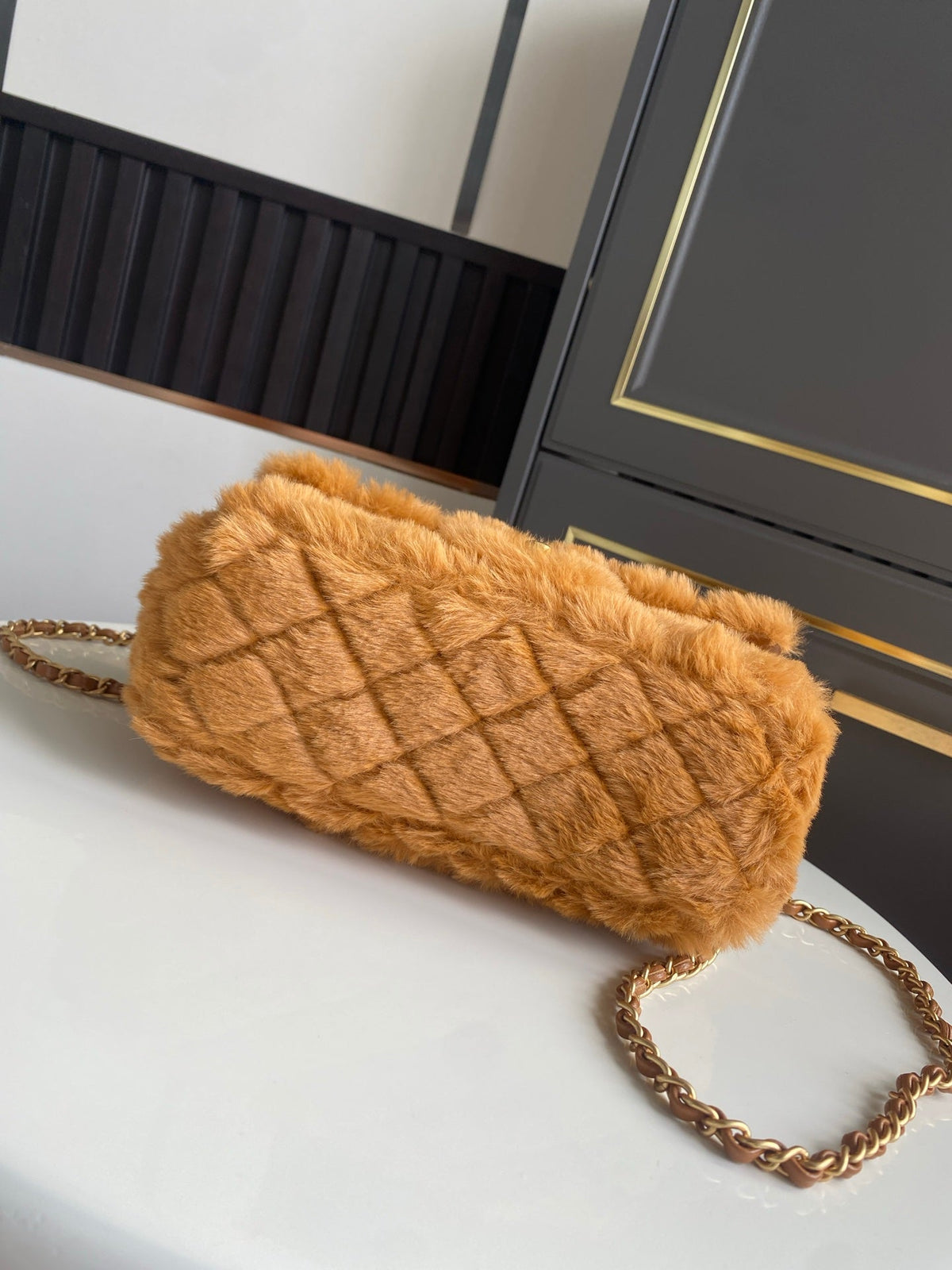 Mini CF 25 Flap Bag Brown Shearling