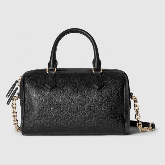 GG Emblem Small Top Handle 25cm Black Grained Calfskin