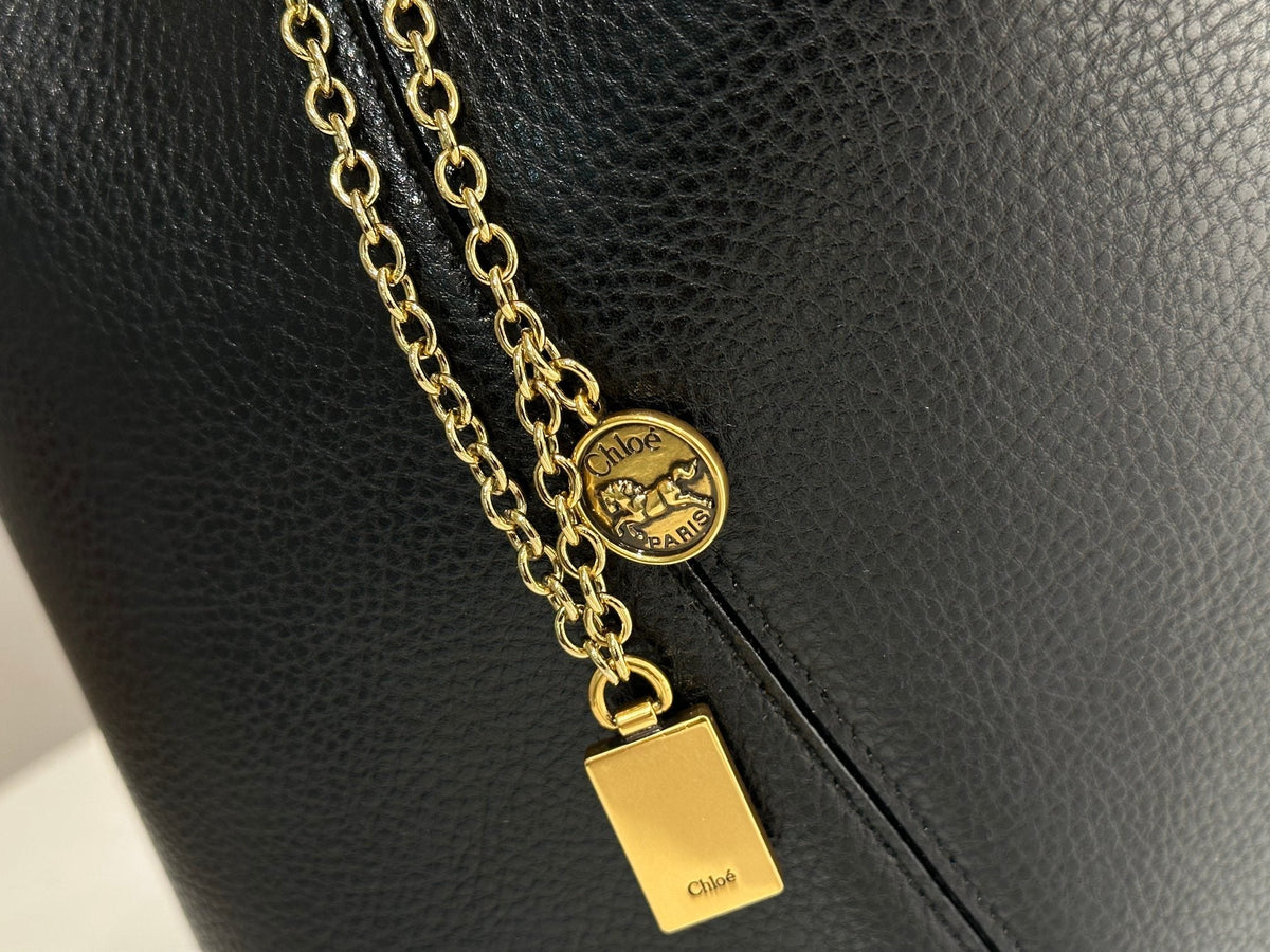 Chloe Spin Tote Bag Medium 27cm Black Calfskin 272274