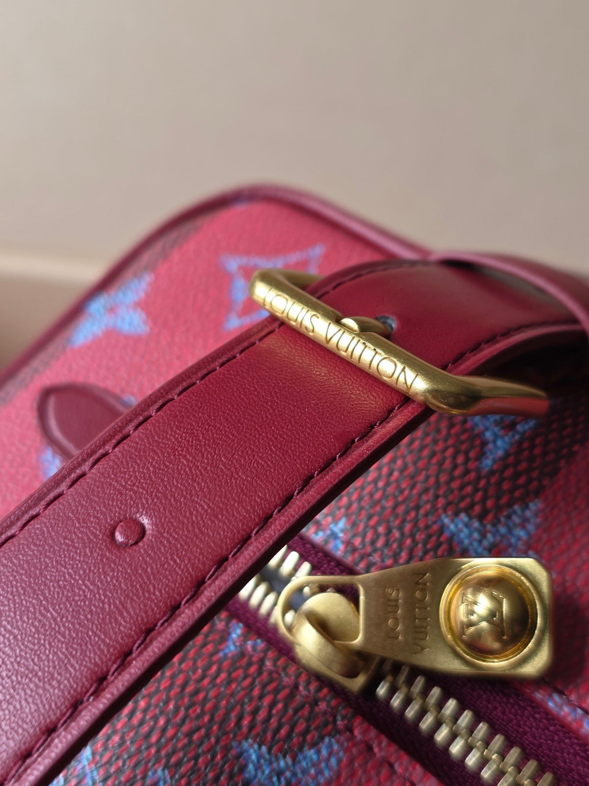 LV Makeup Bag Red PVC Fabric with Leather 275393