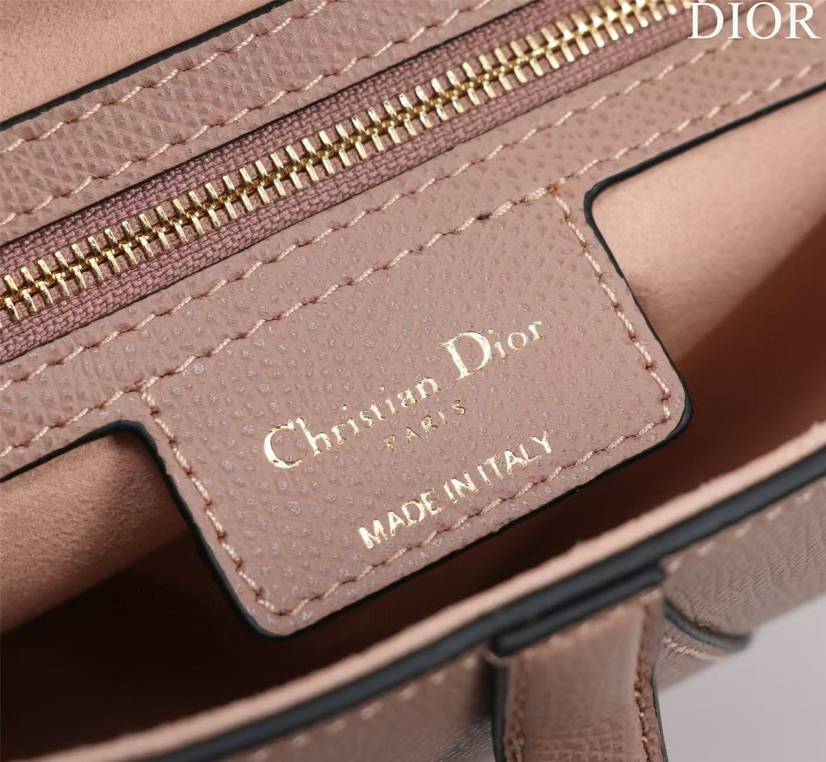 CD Saddle Bag with Strap Blush Pink Grained Calfskin