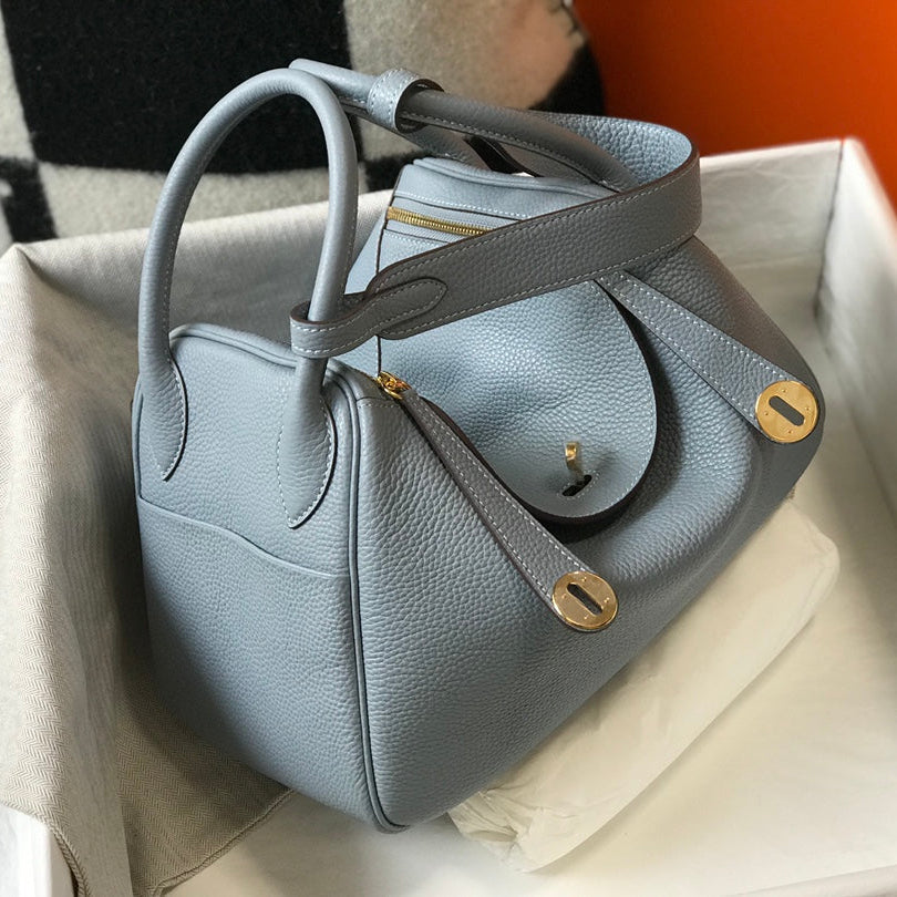 HM LINDY 30 BAG IN NEPAL BLUE CALFSKIN GOLD HARDWARE