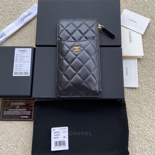 CC Classic Phone Pouch Black Lambskin GHW 229648