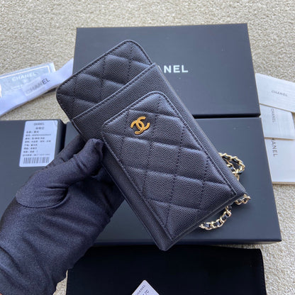 CC Compact Double Pouch Black Caviar GHW 229641