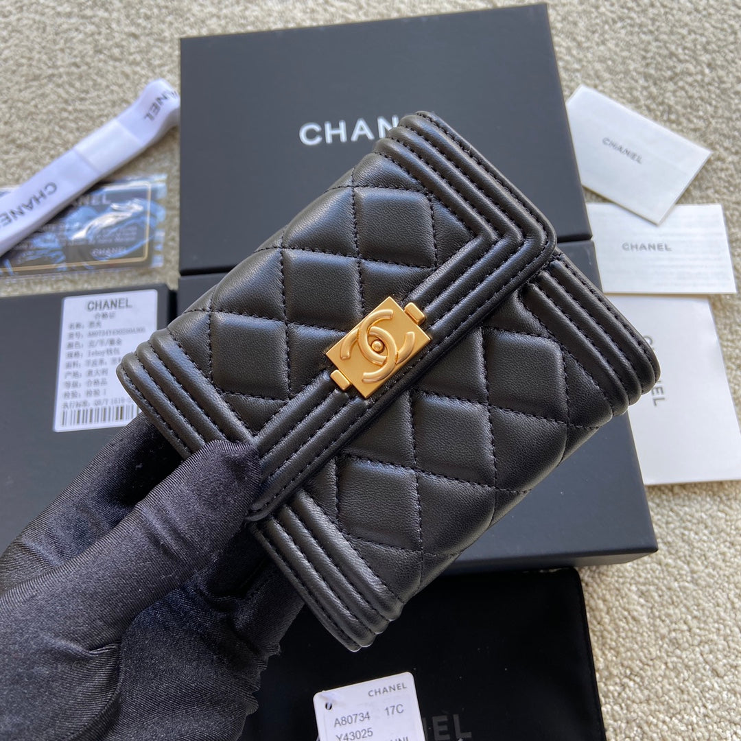 CC Boy Small Flap Wallet Black Sheepskin GHW 156518