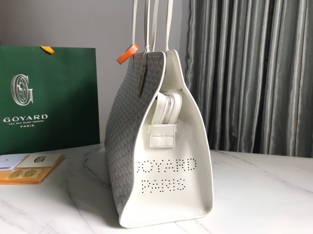 HARDY PM BAG 40 IN WHITE GOYARDINE CANVAS AND TAURILLON LEATHER TRIM