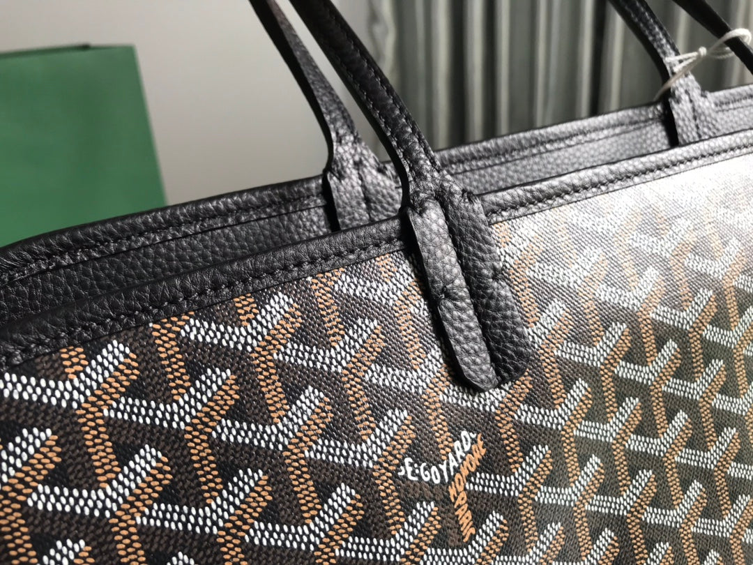 HARDY PM BAG 40 IN BLACK GOYARDINE CANVAS AND TAURILLON LEATHER TRIM
