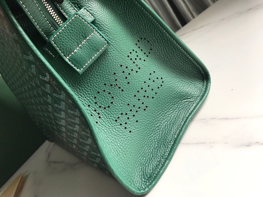 HARDY PM BAG 40 IN GREEN GOYARDINE CANVAS AND TAURILLON LEATHER TRIM