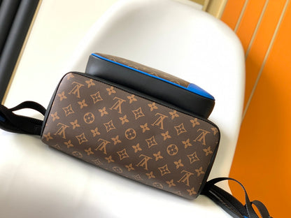 DEAN BACKPACK 42 IN BLUE AND BROWN MONOGRAM CANVAS