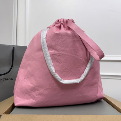 CRUSH LARGE TOTE BAG 46 IN PINK CRUSHED CALFSKIN SILVER HARDWARE