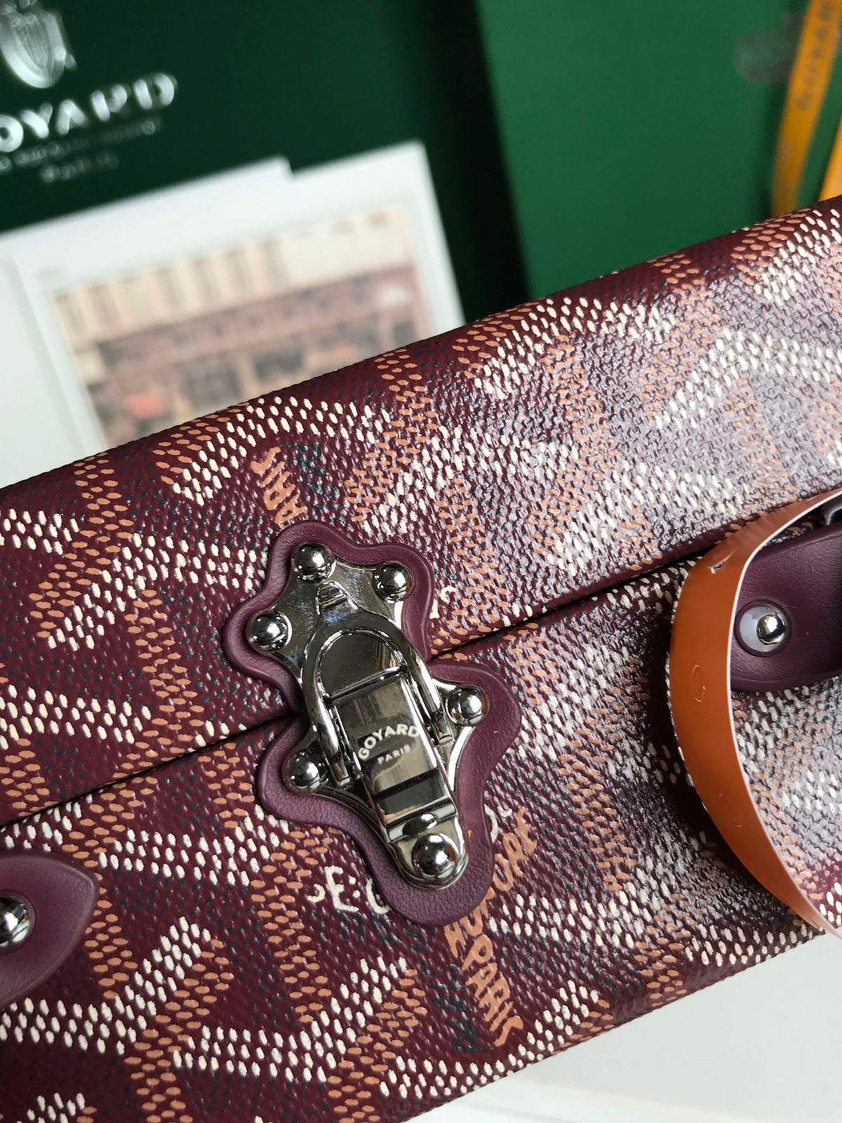 GRAND H_TEL TRUNK BAG 24 IN BURGUNDY RED GOYARDINE CANVAS AND CALFSKIN