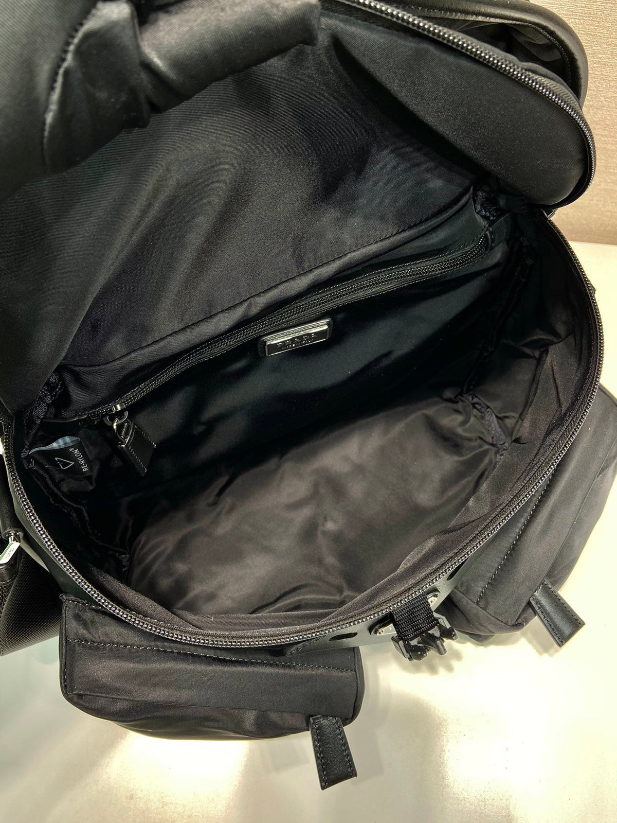 CROSSBODY BAG 29 IN BLACK RE-NYLON AND CALFSKIN TRIM