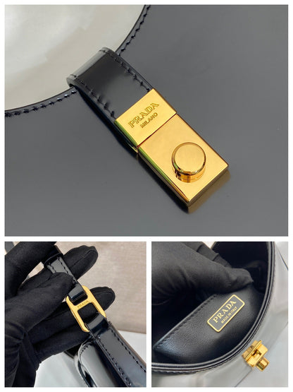 CLEO SHOULDER BAG 22 IN BLACK BRUSHED LAMBSKIN WITH CLASP CLOSURE