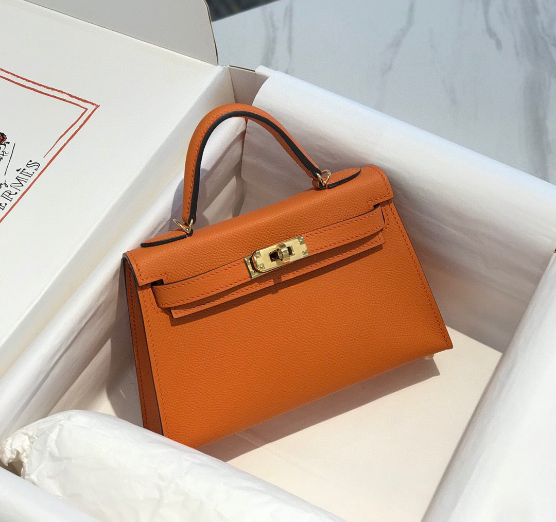 HM KELLY MINI 20 ORANGE EPSOM GOLD HARDWARE - AAA Premium Quality