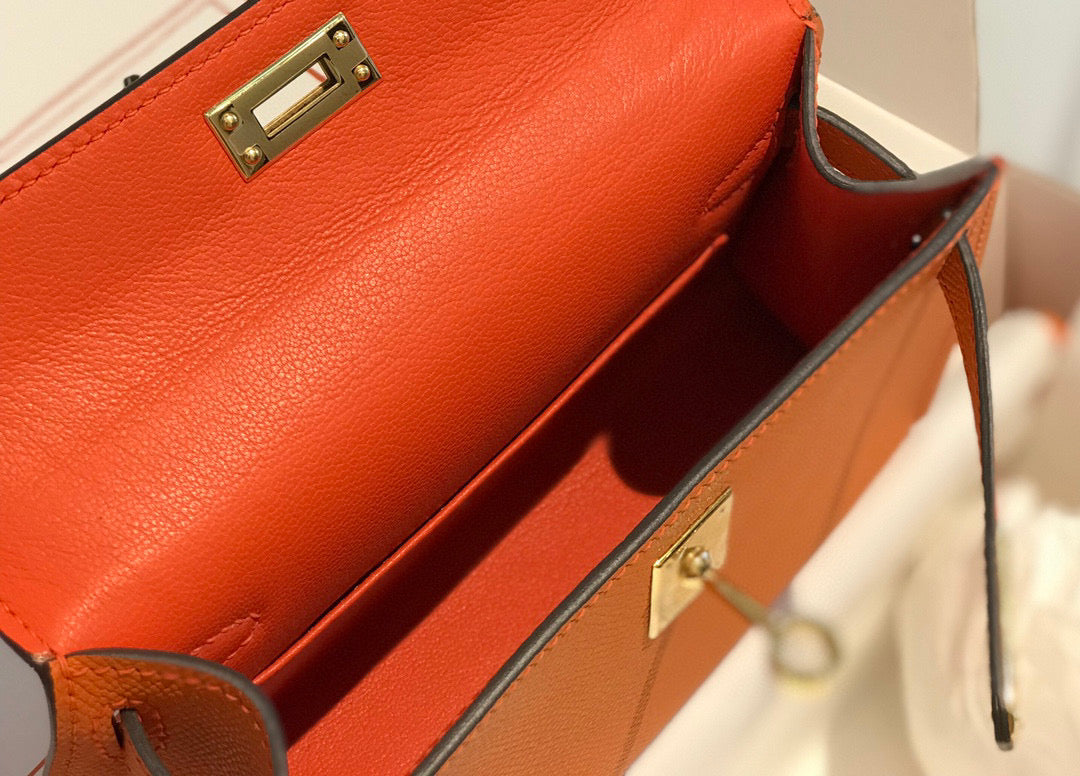 HM KELLY MINI 20 ORANGE EPSOM GOLD HARDWARE - AAA Premium Quality