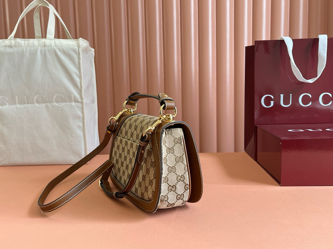 Gucci Blondie Medium 27cm Bag Brown Beige Leather Canvas