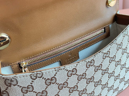 Gucci Blondie Medium 27cm Bag Brown Beige Leather Canvas