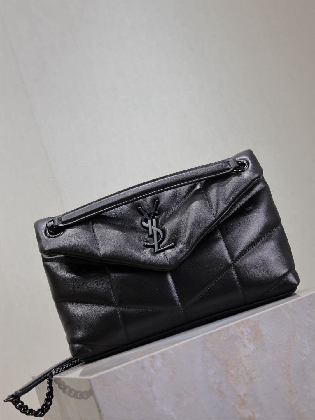 LOULOU PUFFER MEDIUM 29 IN ALL BLACK SHEEPSKIN BLACK HARDWARE