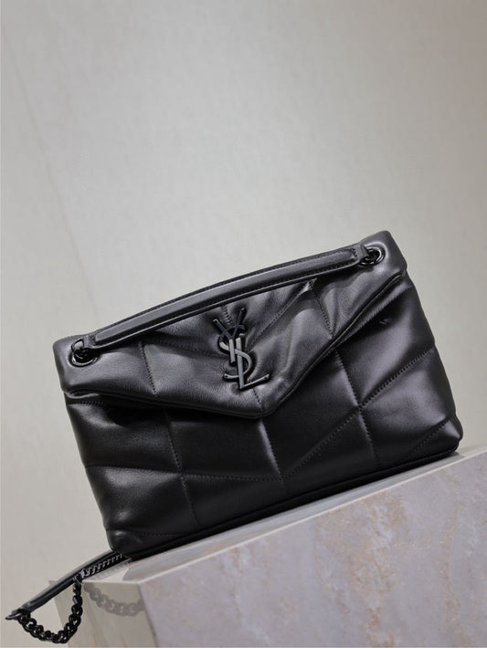 LOULOU PUFFER MEDIUM 29 IN ALL BLACK SHEEPSKIN BLACK HARDWARE