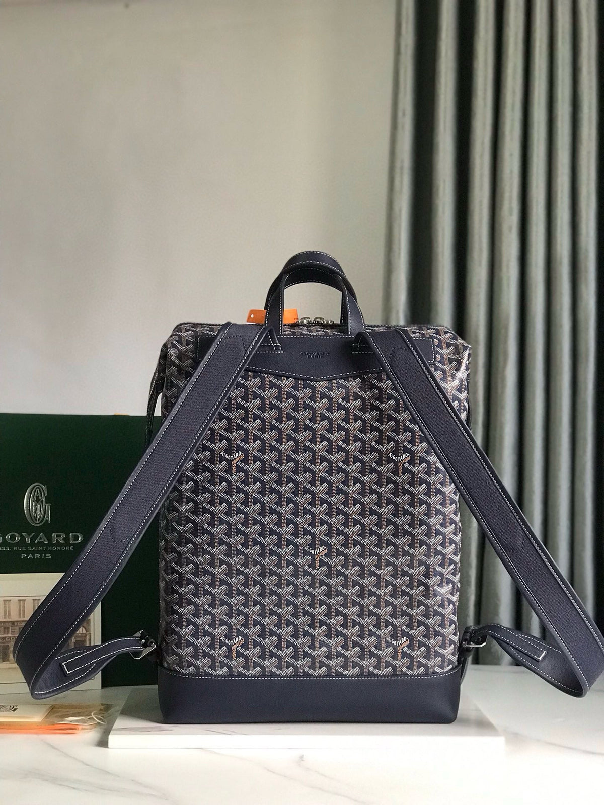 CISALPIN BACKPACK 43 IN NAVY BLUE GOYARDINE CANVAS AND CALFSKIN