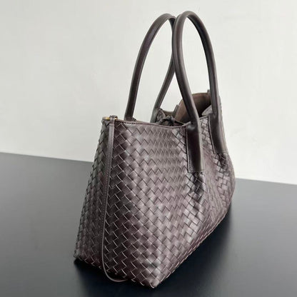 BV Reversible Tote Bag 43cm Intreccio Chocolate Brown Calfskin Suede