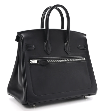 Hermes 25 Veau Volupto Rock Birkin Bag 25cm Black Silver Smooth Leather