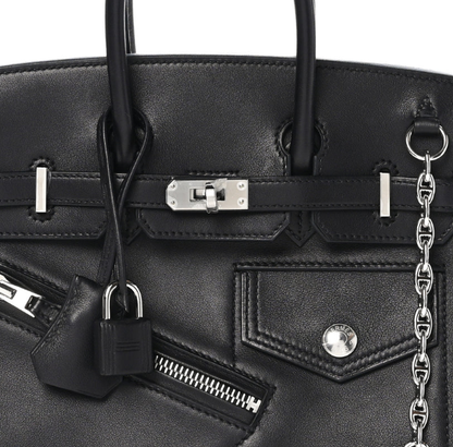 Hermes 25 Veau Volupto Rock Birkin Bag 25cm Black Silver Smooth Leather