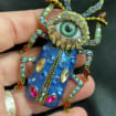 Cobalt Blue Beetle Brooch, Gothic Eye Insect Pin, Victorian Scarab Jewelry, Rhinestone Statement Piece