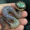 Purple Rhinestone Snake Brooch with Realistic Eye – Gothic Assemblage Wearable Art