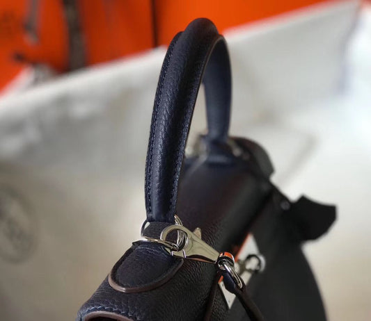 HM KELLY DARK BLUE TOGO LEATHER SILVER HARDWARE