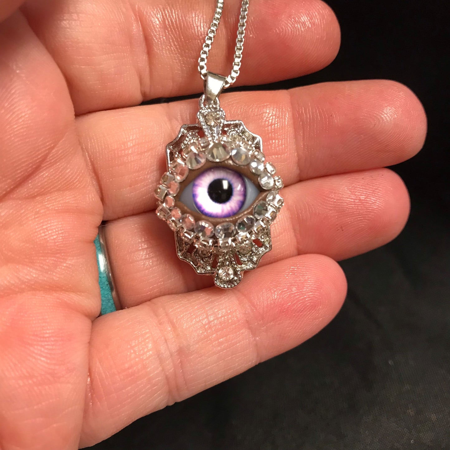 Crystal Eyeball Pendant Necklace, Handmade Violet Glass Iris