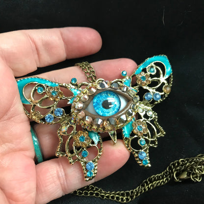 Surreal Evil Eye Butterfly Necklace | Blue Glass Eye Pendant