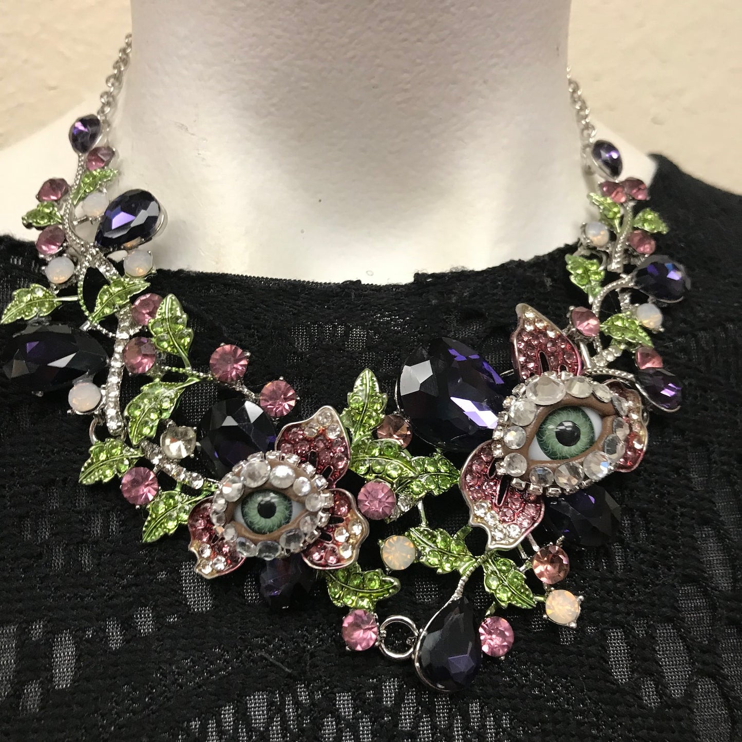 Bejeweled Eyeball Choker and Earring Set, Purple Rhinestone Jewelry