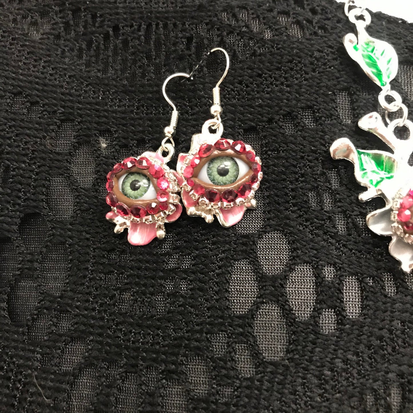 Eyeball Art Necklace, Enameled Bejeweled Rhinestone Statement Necklace