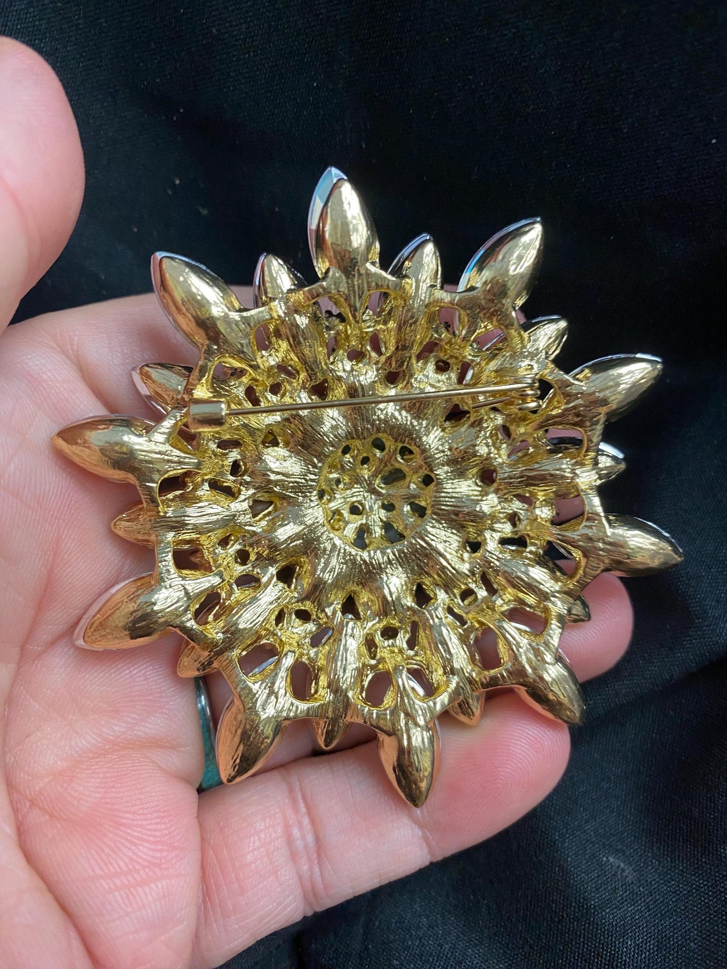 Vintage Style Sunburst Eyeball Brooch, Handmade Green Iris Rhinestone Pin