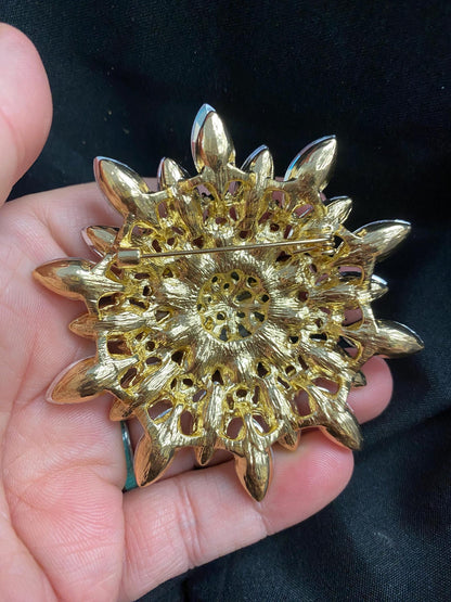 Vintage Style Sunburst Eyeball Brooch, Handmade Green Iris Rhinestone Pin
