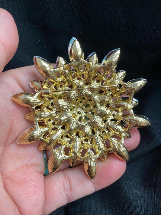 Vintage Style Sunburst Eyeball Brooch, Handmade Green Iris Rhinestone Pin