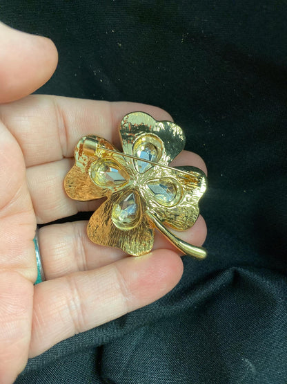 Rhinestone Shamrock Brooch: Lucky Green Eyeball Art Pin